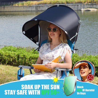 Universal Wind-Resistant Chair Umbrella Canopy, Foldable Portable UPF 50+ Sun Shade Attachment with Adjustable Clamp, Fits Most Beach, Outdoor, Camping, Lawn, Zero Gravity Chairs, Wheelchairs, 2 Pack