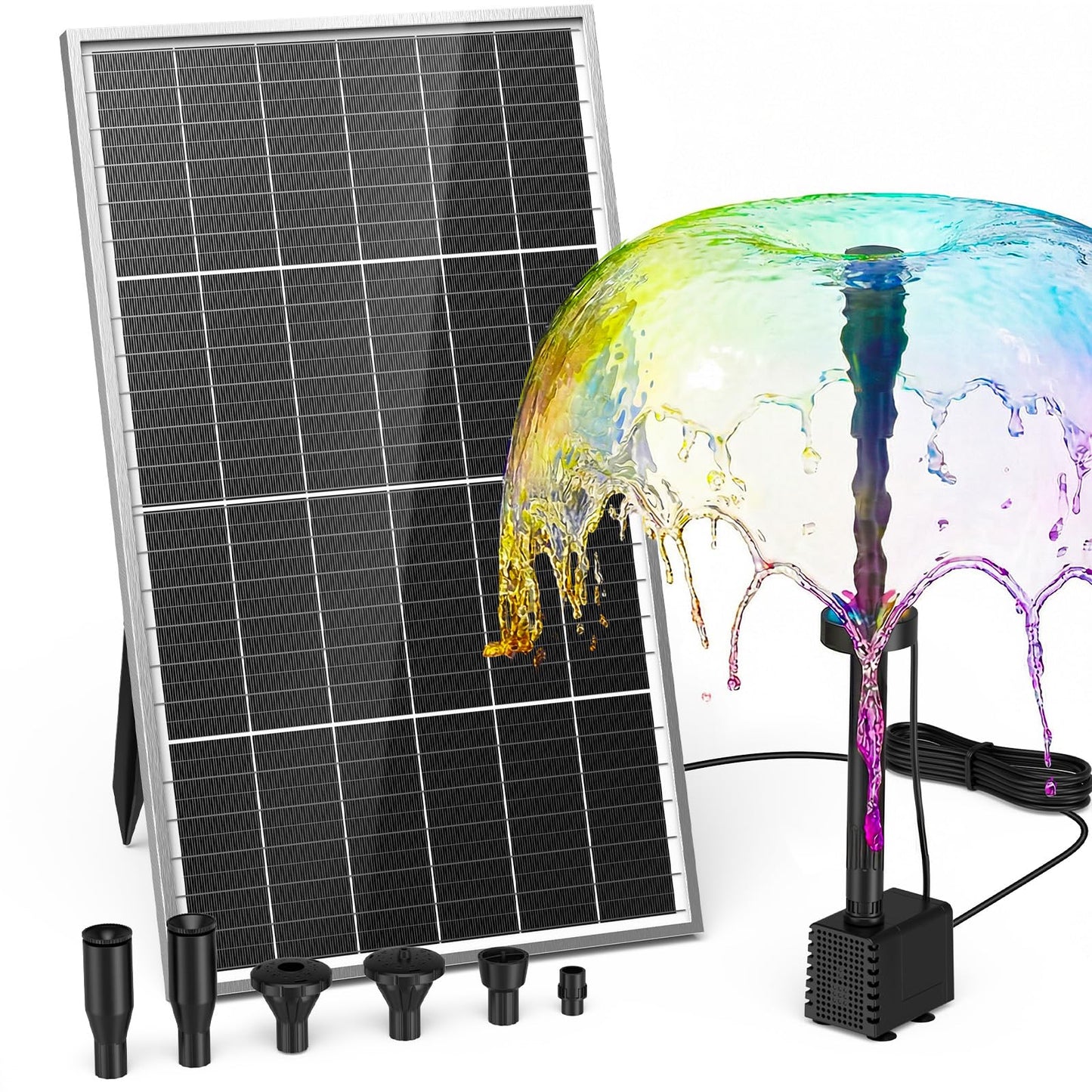 AMZtime 20W Solar Fountain Pump, Solar Water Pump with Lights Built-in 4000mAh Battery, 2026 New DIY Solar Water Fountain for Bird Bath, Pool, Pond, Garden, Fish Pond, Small Waterfall