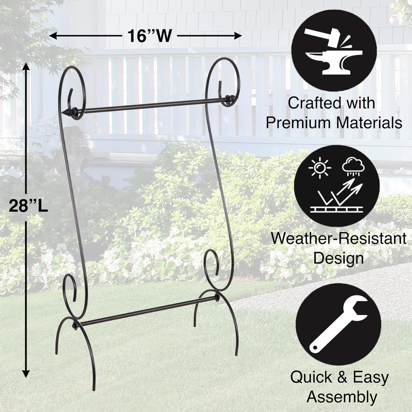 Evergreen Scroll American Garden Flag Stand | Premium Metal Iron Flag Holder Stand | Fits 12x18 Garden Flags for Outside | Weatherproof Outdoor