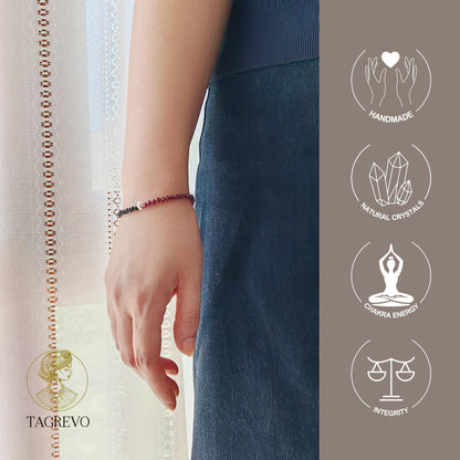 TAGREVO Natural Garnet & Black Spinel Crystal Two-Tone Faceted Bead Bracelet, 925 Silver Cross Charm Jewelry for Women, Handmade Adjustable Dainty Gemstone Beads for Daily Wear