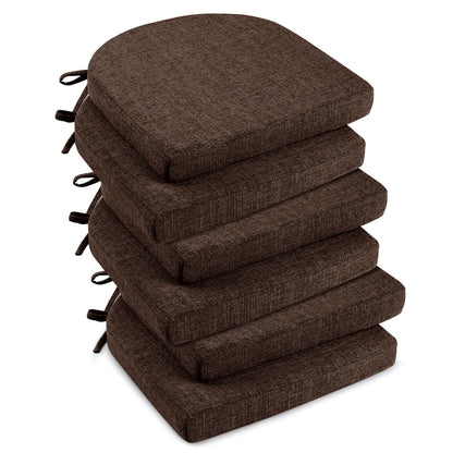 downluxe Indoor Chair Cushions for Dining Chairs, Soft and Comfortable Textured Foam Kitchen Chair Pads with Ties and Non-Slip Backing, 16" x 16" x 2", Brown, 6 Pack