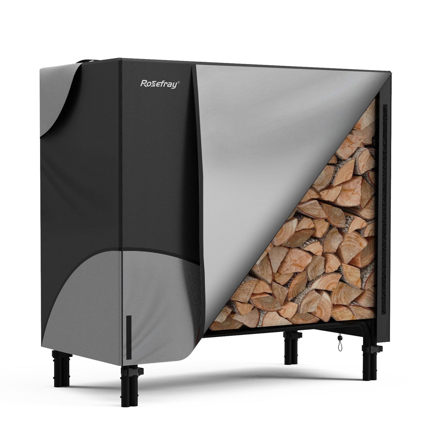 Rosefray 4ft Firewood Rack Cover,Heavy Duty 600D Wood Rack Cover with Waterproof Oxford Weather Resistant Indoor Outdoor Storage Wood Cover for Log Holder Blackgry