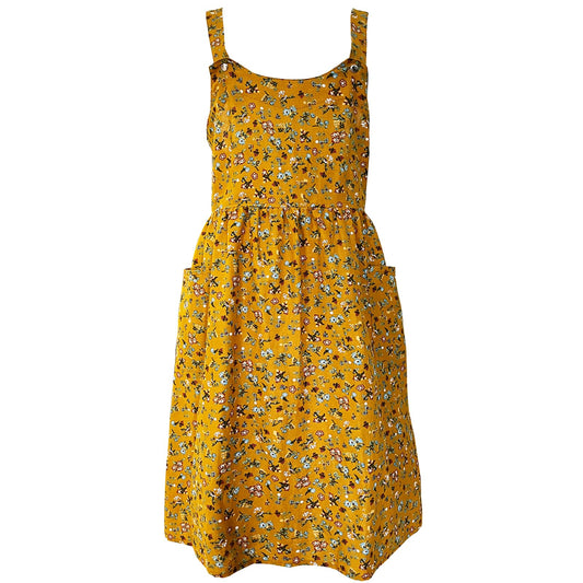 Cityelf Vintage Pinafore Apron Dress Snap Adjust Linen Cotton with Pockets Floral Aprons for Cooking Gardening