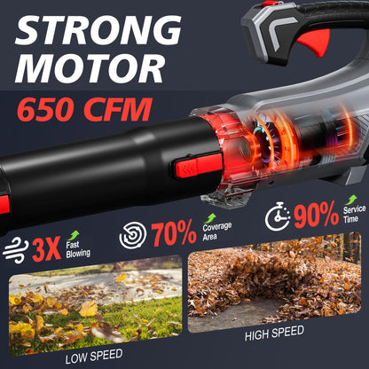 AMYBEST Leaf Blower Cordless, 21V Lightweight Electric Blower with 2 x 4.0Ah Batteries & Fast Charger, Variable Speed for Patio Cleaning, Lawn Care, Blowing Fallen Leaves and Dust (Gray)