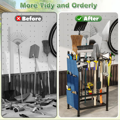 SAMRELAX Garden Tool Organizer, Garden Yard Tool Rack for Garage, Garage Organization and Storage, Metal Yard Tools Storage up to 46 Tools/Rake/Broom/shovel/, Suitable for Garage, Yard, Patio, Shed