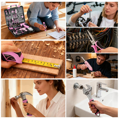 GRENPRO Pink Tool Set Drill Set, 188PCS Tool Kit For Home with Pink Cordless Drill Power, Hand Tool Kit for Women, Basic Household Auto Car Repair Tool Box for Men, Portable Storage Box Tools Sets