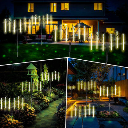 Trunfiste Garden Decor Outdoor Solar Meteor Shower Lights 2Pack 288LED,46" Whimsical Solar Garden Lights with 12 Brighter Tubes,Solar Twinkle Lights Outside for Garden Yard Path Porch Patio Lawn Decor