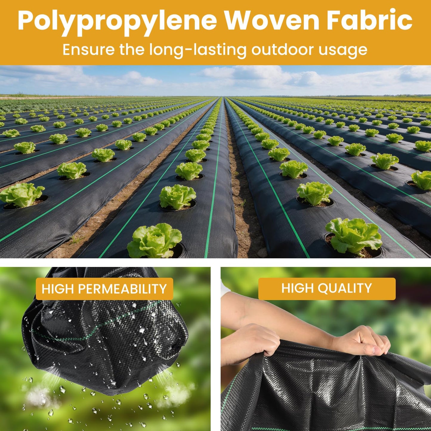6FT x 300FT Weed Barrier Fabric, 3.2oz Landscape Fabric, Premium Weed Barrier Fabric Heavy Duty with 20 U-Shaped Securing Pegs for Greenhouse Floors, Flower Bed, French Drain, Construction Project