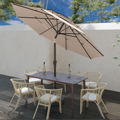 Tobeos 9FT 3 Tiers Patio Umbrella With Auto Tilt And Crank, Outdoor Table Market Umbrella with 8 Sturdy Ribs for Garden, Lawn, Deck, Backyard and Pool (Beige)