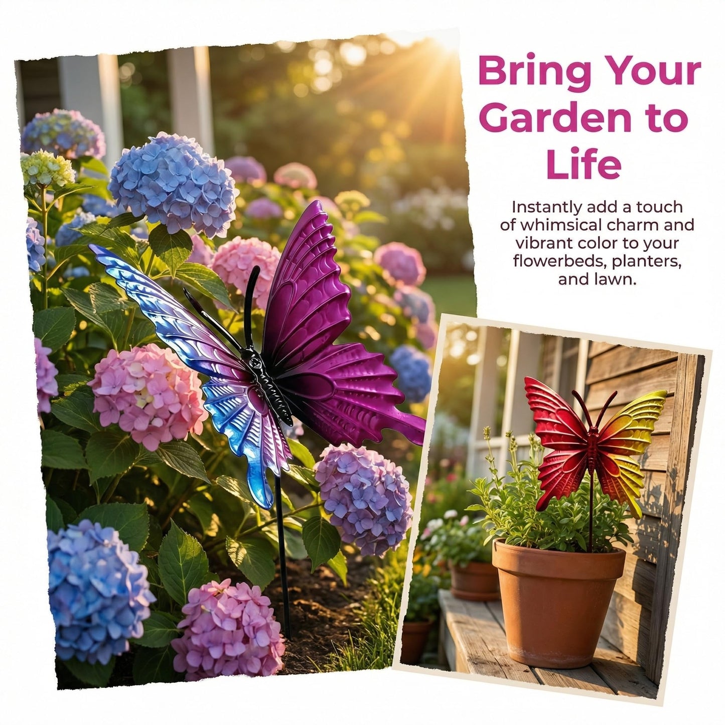Plsvevax Outdoor Garden Decor Metal Butterfly Stakes 4pack ，Spring Summer Metal Courtyard Art for Lawn Terrace Paths