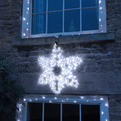 DBFAIRY 27" Christmas Big Snowflake Lights Mains Powered Window Hanging Lights Christmas Snowflakes Light,16.8Ft Long Cable Festive Decor for Porch Wall Window Decor