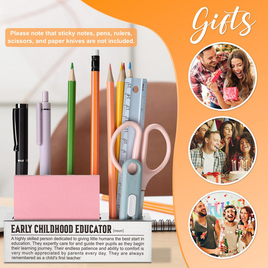 CINRLLA Early Childhood Educator Gifts, Teacher Appreciation Gifts, Teacher Graduation Gifts, Pen Holder for Desk, Pen Holder with Sticky Notes Holder, Office Stationery Organizer, CPA327