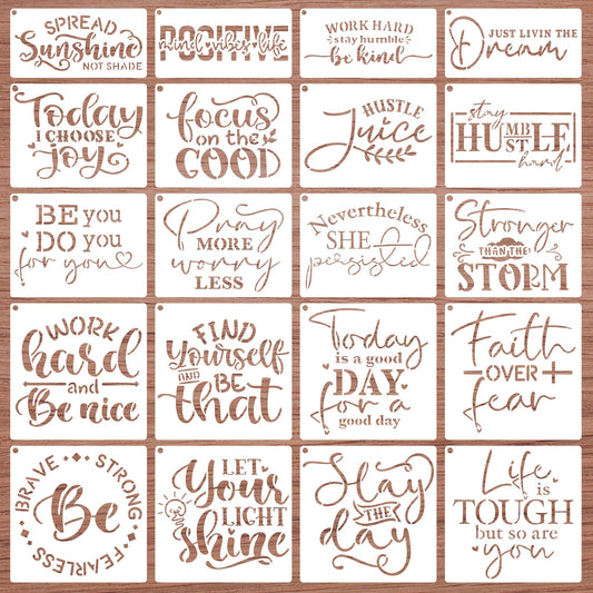 20 Pcs Saying Stencils for Crafts,Reusable Motivational Wood Burning Stencils for Painting on Wood Walls Canvas Fabric Paper