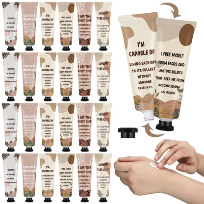 Loopeer 24 Pcs Positive Affirmation Gifts Bulk Hand Cream Gift Set Small Motivational Stress Relief Gift for Coworker Staff Teacher Nurse Women Dry Cracked Hands Travel Size Moisturizing