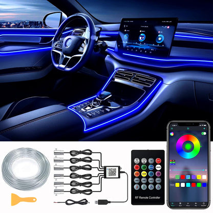 DEHERANE Interior Car LED Strip Lights, RGB 6 in 1 Ambient Lighting Kits with 315 inches Fiber Optic, 16 Million Colors Car Interior Lights with Wireless APP and Remote Control, Sync to Music