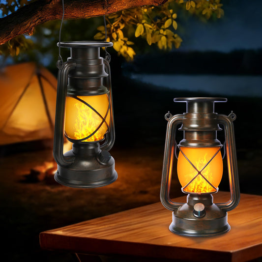 Toodour Solar Lantern Outdoor Lights, 2 Pack Bronze Vintage LED Lantern with 2 Modes, Waterproof Hanging Solar Lights for Camping Patio Garden Yard Outdoor Decorations