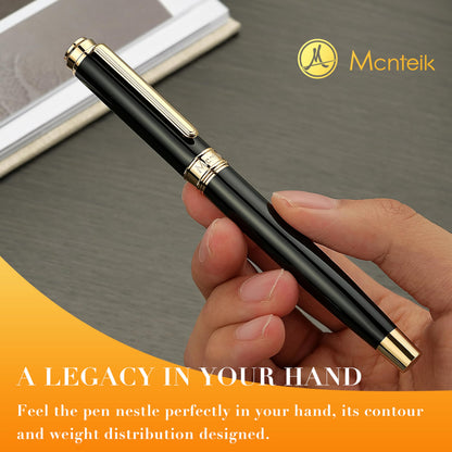 MCNTEIK 317 Rollerball - Stunning Luxury Black Lacquer Pen with 24K Gold Finish, Schmidt Black Ink Refill, Best Gift Set for Men & Women, Executive Office, Christmas, Nice Classic Pens-Black