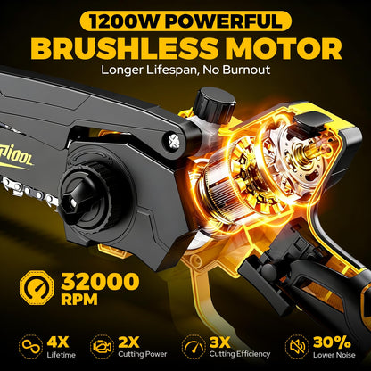 Cordless Mini Chainsaw Compatible with Dewalt 20V MAX Battery, 6 Inch & 8 Inch Small Electric Chainsaw Brushless, 2x 6'' + 2x 8'' Chains, Auto Oiler, Handheld Pruning Tree Saw (Tool Only)
