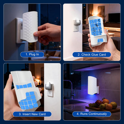 Flying Insect Trap for Indoors, Plug-in Fly Trap Bug Catcher for Gnats, Fruit Flies & House Flies, Upgraded Blue UV Light Trap with Sticky Cards, Silent & Mess-Free, 2 Devices + 10 Refills