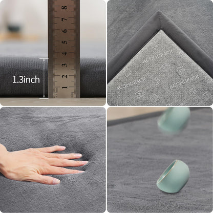 ACOMOPACK Baby Play Mat for Floor 1.3" Thick Memory Foam Play Mat 71"×79" Tummy Time Crawling with Non-Slip Bottom for Living Room,Nursery,Soft Velvet Playpen Mats for Kids,Infants（Dark Grey）