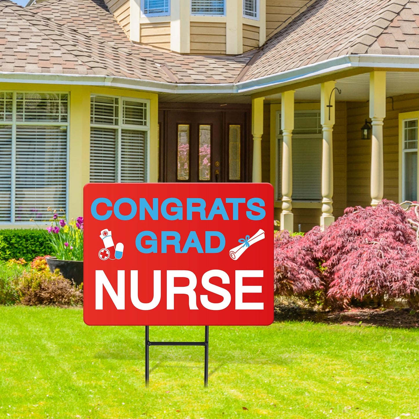 JarThenaAMCS Nurse Graduation Metal Garden Stakes 2026 Congrats Grad Nurse Decorative Lawn Sign Welcome Yard Sign for Medical Nursing Grad Party Outside Lawn Porch Decor