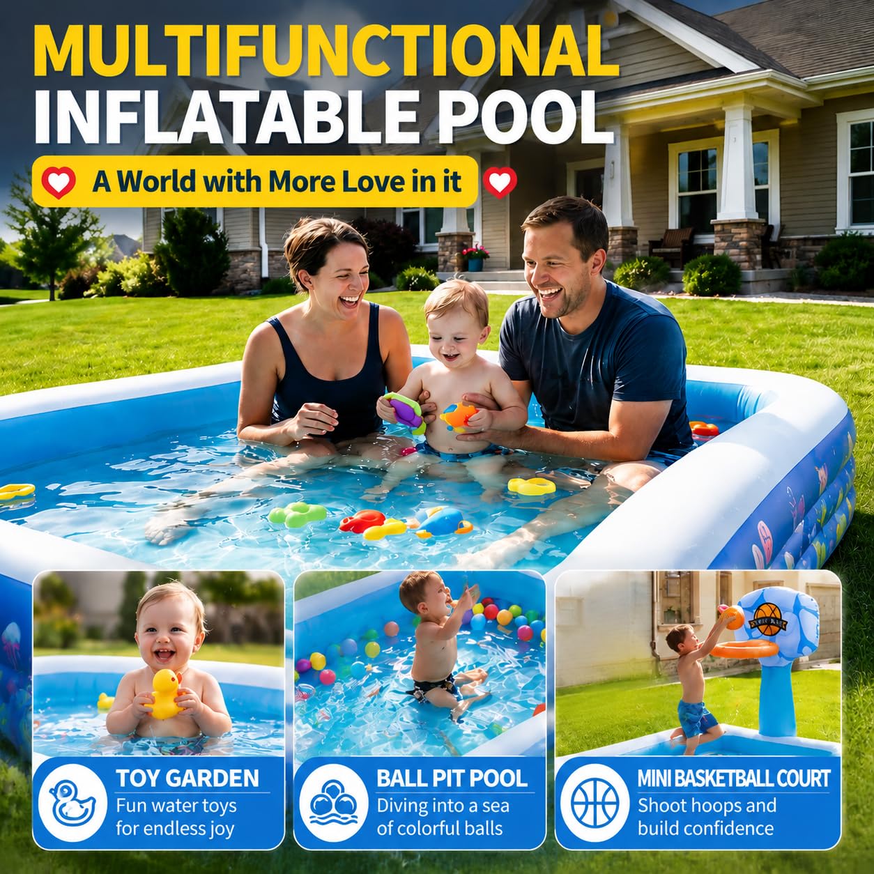 Inflatable Swimming Pool,120" x 72" x 24" Kiddie Pools, Family Lounge Pools Thickened Above Ground Family Pool for Summer Water Party, Backyard, Garden Lawn