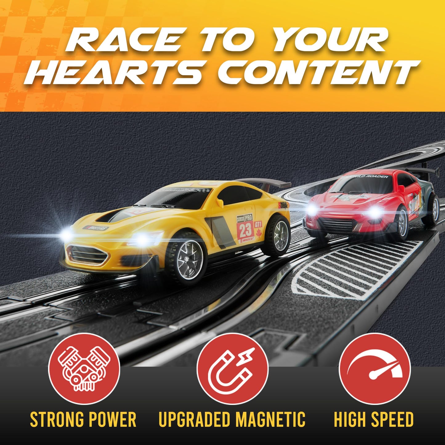 Slot Car Race Track Sets, Slot Cars - Electric Race Car Track Set, 4 High Speed Cars Tracks for Kids, Remote Control Car, Gifts Toys for Boys - 115' Racetrack