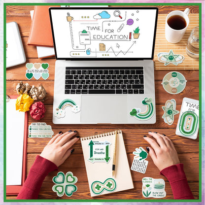 Fulmoon 120 Pcs Anxiety Sensory Stickers, Textured Tactile Rough Fidgets for Mental Health, Autism & ADHD, Mindfulness Breathing Decals for Stress Relief, Classroom Desk Tools(Green)