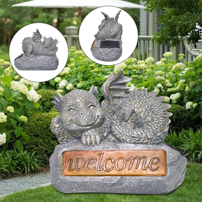 Vukjep Solar Garden Decorations-Garden Dragon Welcome Display Decorative，Decor for Patio, Yard, Lawn, Pathway, Landescape (Western Dragon Statue)