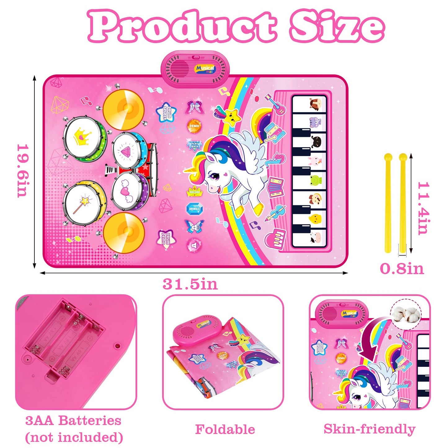Toys for 1 Year Old Girl Gifts: Baby Musical Mat Toddler Toys Age 1-2 - 3 in 1 Piano Drum Animal Touch Unicorn Toy - Infant Music Toy 12-18 Months Babies Birthday Gifts for 1 2 3 Year Old Boys Girls