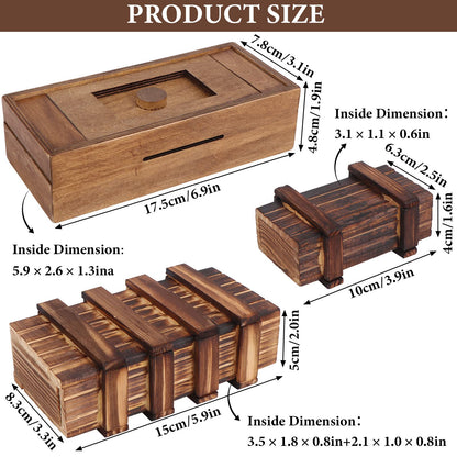 Puzzle Box 3 Pack Wooden Secret Puzzle Box with Hidden Compartment 3D Brain Teaser Magic Drawers Secret Magic Box Wooden Box Puzzle Case Difficult Puzzles Boxs Gift Card for Adults and Kids