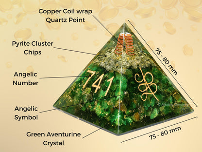 Amazing Gemstone Orgone Pyramid for Money Zibu Symbol Green Aventurine Crystals and Healing Stones - Authentic Orgonite & Organite Gifts to Atrract Money Abundance Wealth Home Lucky Stone 808520741