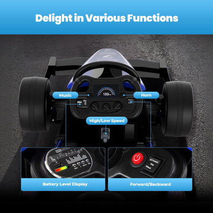 Licensed Formula E 12V Go Kart for Kids for Ages 3-8, 550W Motors Electric Kids Go Cart Ride On Car with 3-Speed Parent Remote Control,Shock-Absorbing Spring,Soft Start/Stop(Royal Blue)