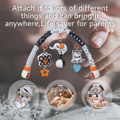 TUMAMA Car Seat Toys for Babies 0-6 Months, Stroller Toys for Infant 0-6 Months, Newborn Sensory Hanging Rattle Arch Toy with Butterfly Elephant Owls,Musical Toy for Baby 6-12 Months