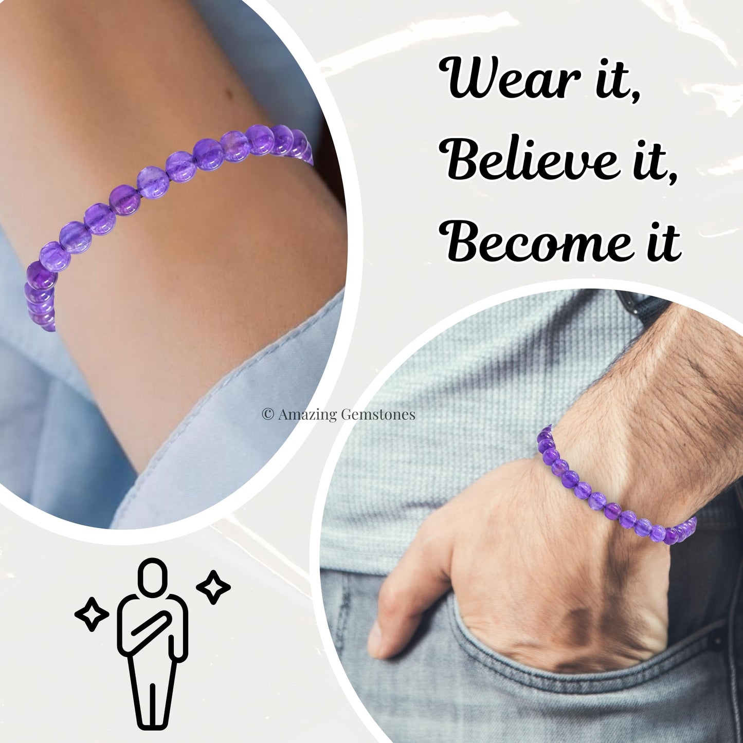 Amazing Gemstone Amethyst Bracelet for Women Men's Gifts - Protection Healing Crystal Bracelet - 6mm Gemstone Beaded Adjustable Bracelet Pulseras Para Hombres Mujer Stocking Stuffers