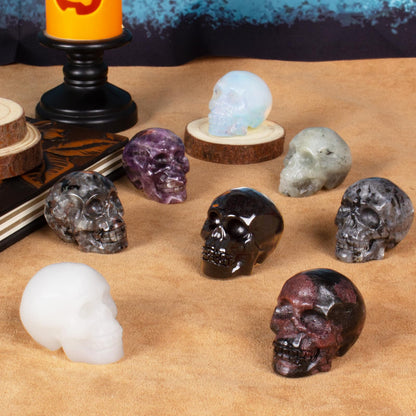 Hguxmcu White Jade Crystal Skull, 1.4 Inch Miniature Hand Carved Reiki Healing Pocket Stone, Small Collectible Skull Figurine for Altar Home Office Decor, Crystal Statue Meditation Gift for Men Women