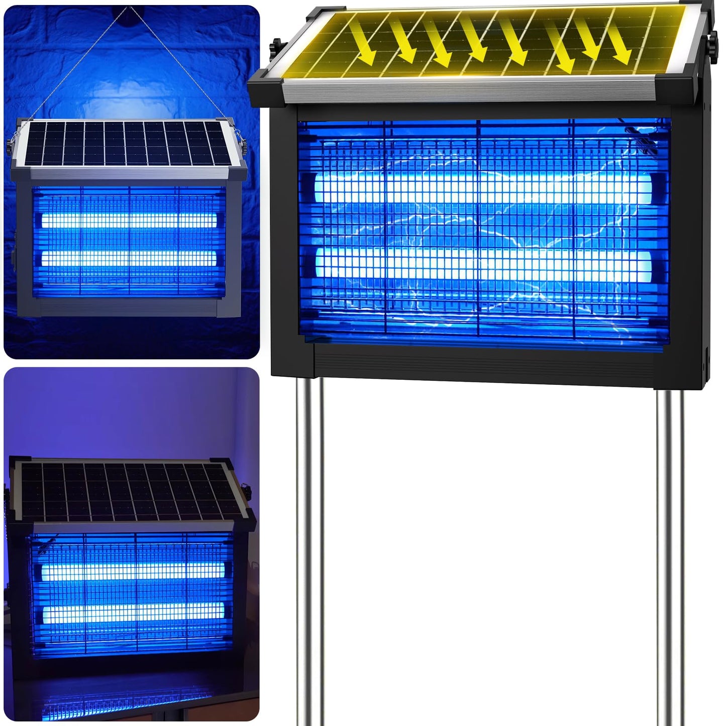 Solar Bug Zapper Outdoor, 4500V Solar Mosquito Zapper Outdoor Waterproof, 1/2 Acre Coverage Rechargeable Electric Fly Zapper, Cordless Portable Mosquito Traps for Backyard, Patio, Camping, Indoor