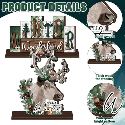 Yuntau 6 Pcs Winter Wonderland Wooden Table Decorations Christmas Wood Tabletop Sign Centerpiece Rustic Decorations for Office Farmhouse Home Decor