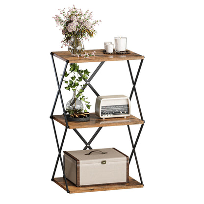IRCPEN 3-Tier End Table Small Side Table Tall Bedside Night Stand with Storage Sofa Side desks for Living Room Bedroom Office Bathroom Small Space Rustic Brown ET-03RB