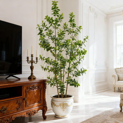 ZSENENT Fake Trees Premium 4 Main Trunks 7 ft Faux Black Olive Tree, Realistic Olive Trees Artificial Indoor, Low-Maintenance, Ideal Artificial Tree for Home Office Décor (Green)