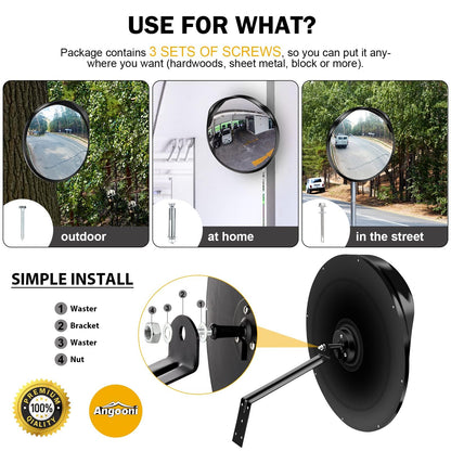 Angooni 16" Convex Driveway Mirror, Upgrade Wide Angle View, Adjustable Blind Spot Mirror, Traffic Mirrors, Security Mirrors Indoor and Outdoor, Parabolic Safety Mirrors