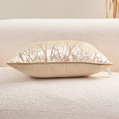 Avigers 20 x 20 Inch Square Beige Brown Gold Tree Branch Embroidery Cushion Case Luxury Modern Throw Pillow Cover Decorative Pillow for Couch Living Room Bedroom Car