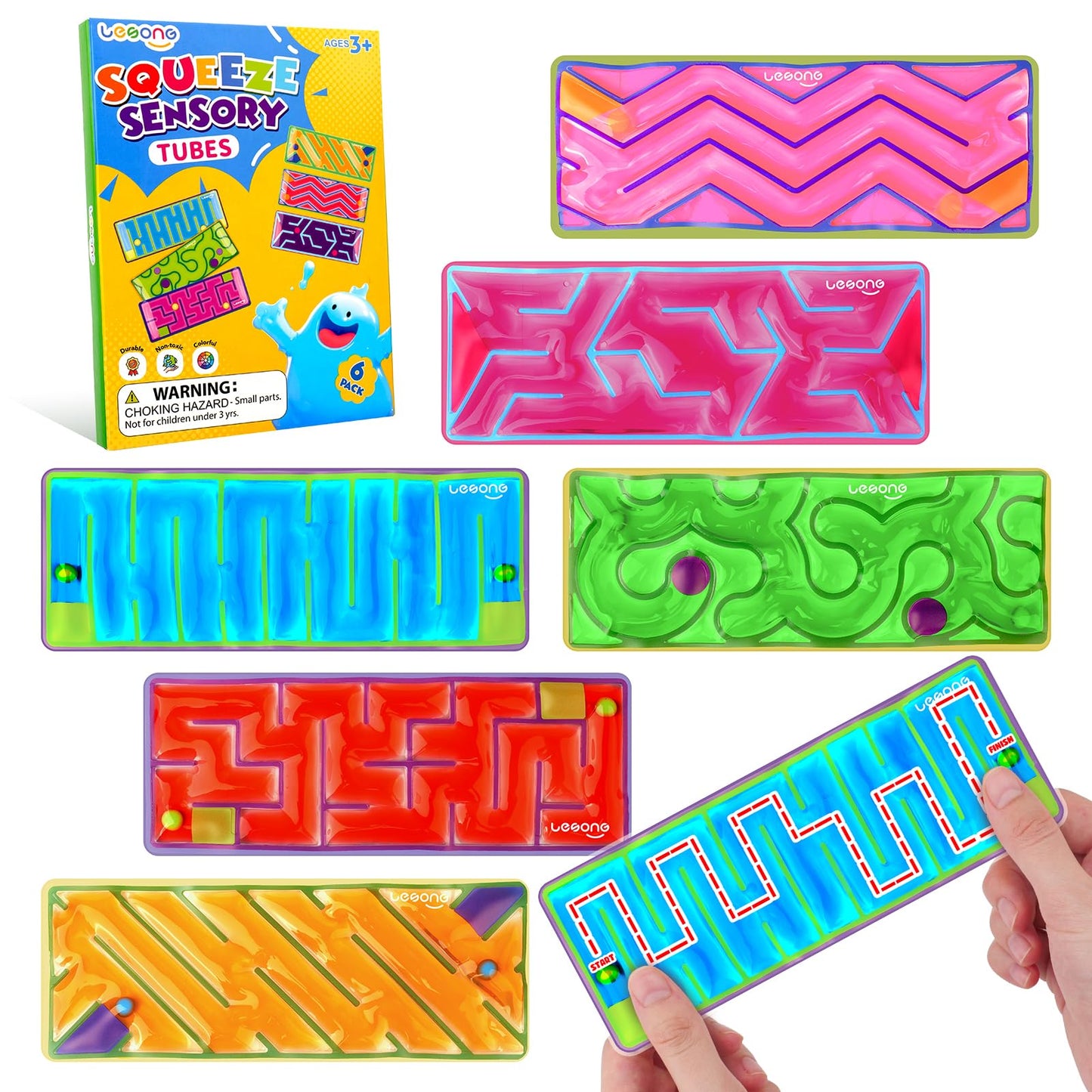 Squishy Sensory Fidget Autism Toys for Kids: Sensory Toys for Sepcial Need 6 Pack Maze - Quiet Fidget Sensory Filled Goo for Calming Down Classroom, Adult Office,Travel Essentials,Easter Gifts for Kid