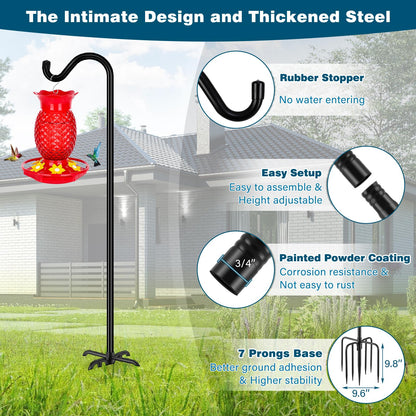 Gtongoko Shepherds Hook for Outdoor, 92 Inch Bird Feeder Pole with 7 Prongs Base, 3/4 Inch Thick Heavy Duty Adjustable Garden Hook for Hanging Plant, Hummingbird Feeder, Lantern, 1 Pack