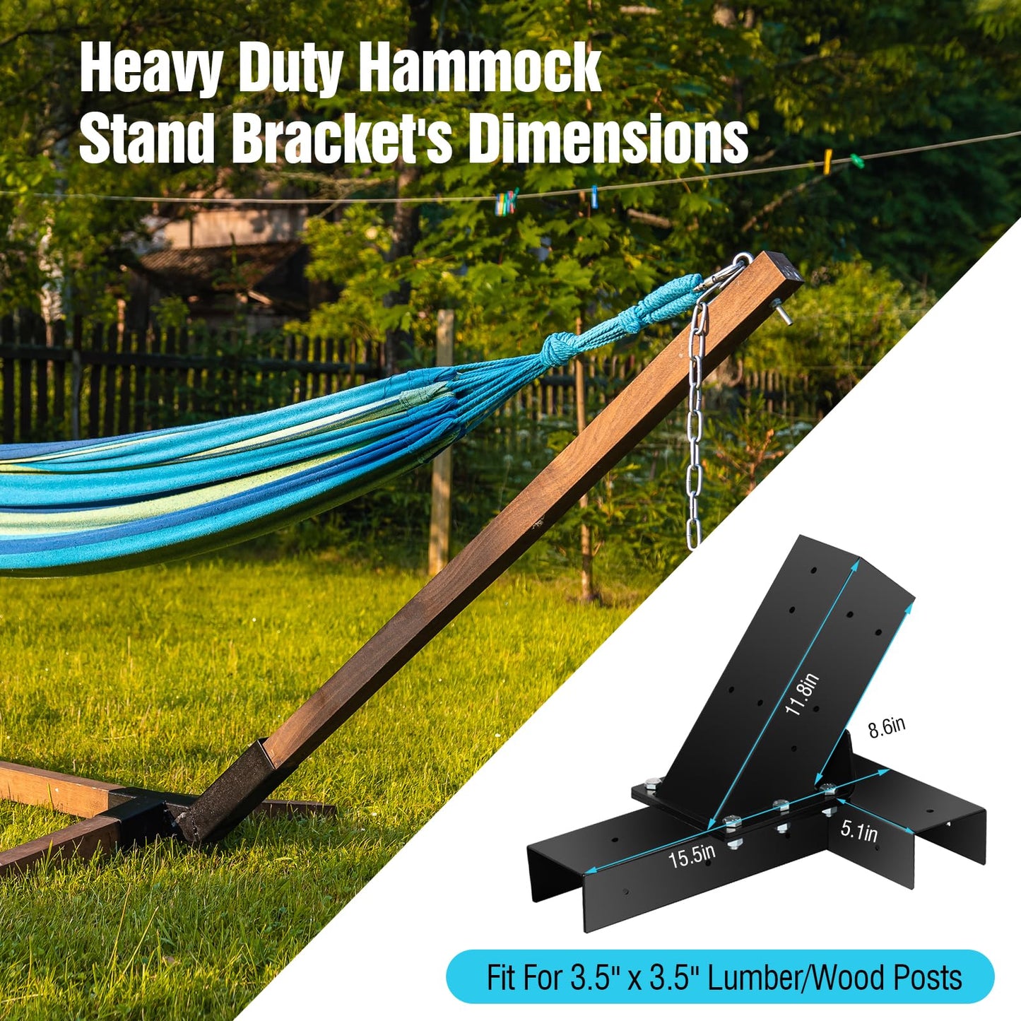 TOPTGO Hammock Stand Bracket, Heavy Duty DIY Hammock Bracket Kits Fit for 4" x 4" (Actual 3.5" x 3.5") Lumber /Wood Posts, 500 LBS Capacity, Black Powder Coated-2PACK