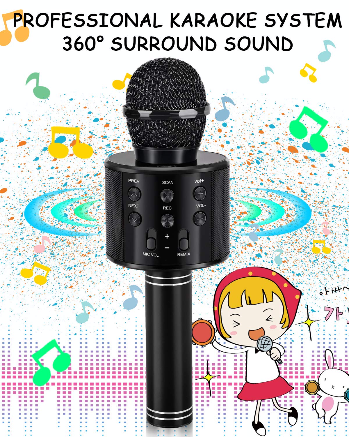 Dodosky Kids Toys Age 3-12, Karaoke Microphone for Kids Birthday Presents Gifts for 5 6 7 8 9 10 11 12 Year Old Girls Boys Toys for 4-11 Year Old Girl Boy Teen - Black