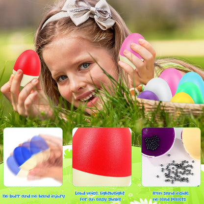 Yeshone 100 Pieces Egg Shakers Bulk Musical Instruments Percussion Maracas Egg for Kids Toys Plastic Shaker for Learning DIY Painting, Classroom Music, Rhythm(Splicing Color)