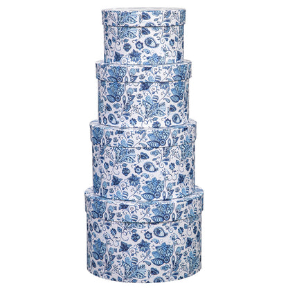 Briful Round Gift Boxes with Lids 4PCS Blue Flower Print Gift Box for Presents Nesting Assorted Sizes Present Boxes for Christmas Birthday Valentines Party Gift Wrap