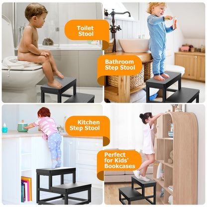 Step Stools for Adults Kids, Heavy Duty Stepping Stools Wooden Bed Step Stools for High Beds, Non-Slip 2 Bedside Foot Stool with 500 Lbs Capacity for Bedroom Kitchen Bathroom Outside, Easy Assembly