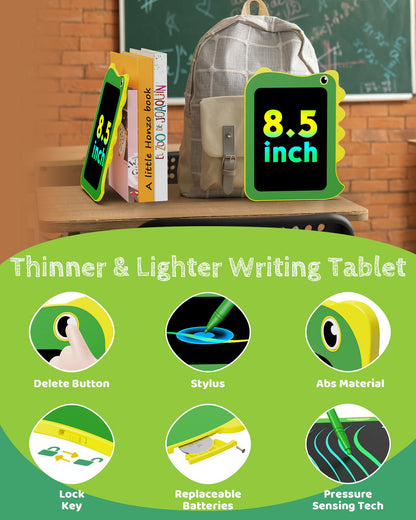 TEKFUN Toddler Boy Toys, 2 Pack LCD Writing Tablet for Kids, Doodle Board Dinosaur Toys, Travel Essentials for 3 4 5 6 Year Old Boys Girls, Easter Birthday Christmas Gift (8.5inch Green*2)